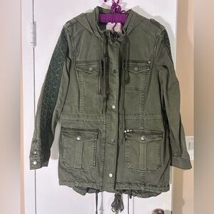 Anthropologie Hei Hei hooded utility parka, army green, eyelet trim, size small